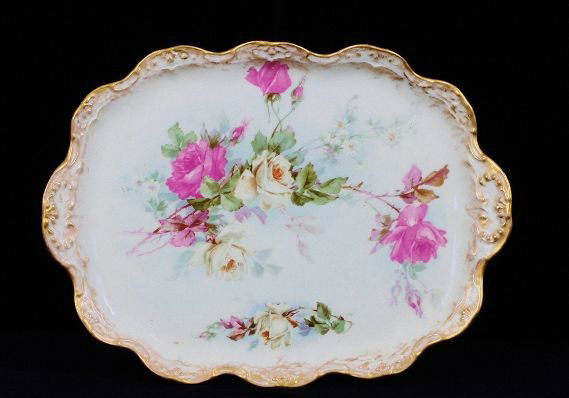 Limoges France Antique Porcelain Tray Hand Painted ED26: "Limoges France Antique Porcelain Tray Hand Painted ED269 Excellent Vintage Condition! ST102MF. Beautiful Limoges France Blakeman & Henderson antique porcelain hand painted tray/platter. Hand painted