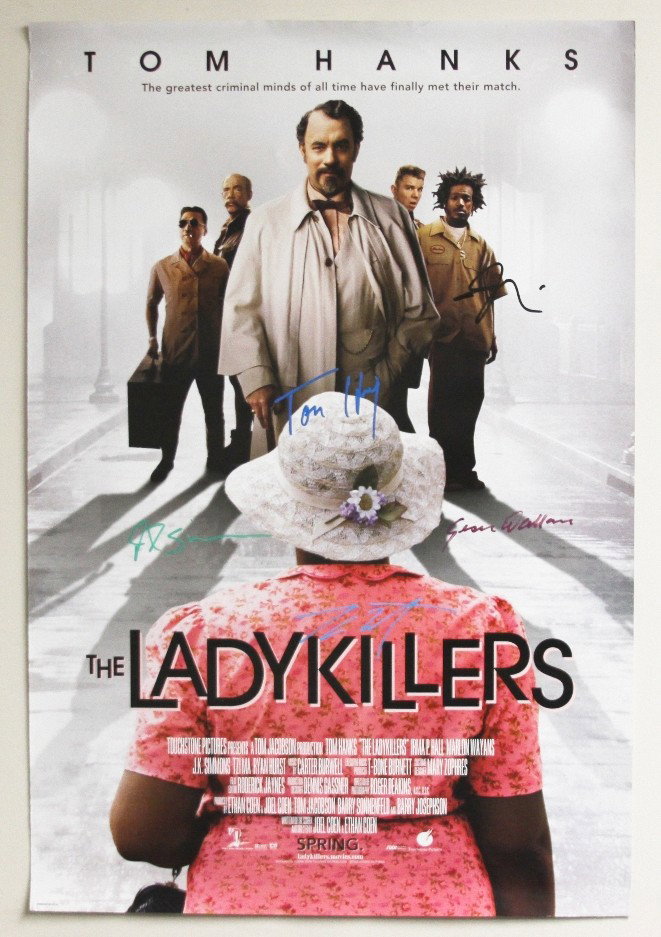 "The Ladykillers" Autographed Movie Poster SM43: ""The Ladykillers" Autographed Movie Poster SM43. As-Is Condition! VB15WY. This poster of the movie "The Ladykillers" is autographed by Tom Hanks, JK Simmons, Marlon Wayans, George Wallace, AND Stepha