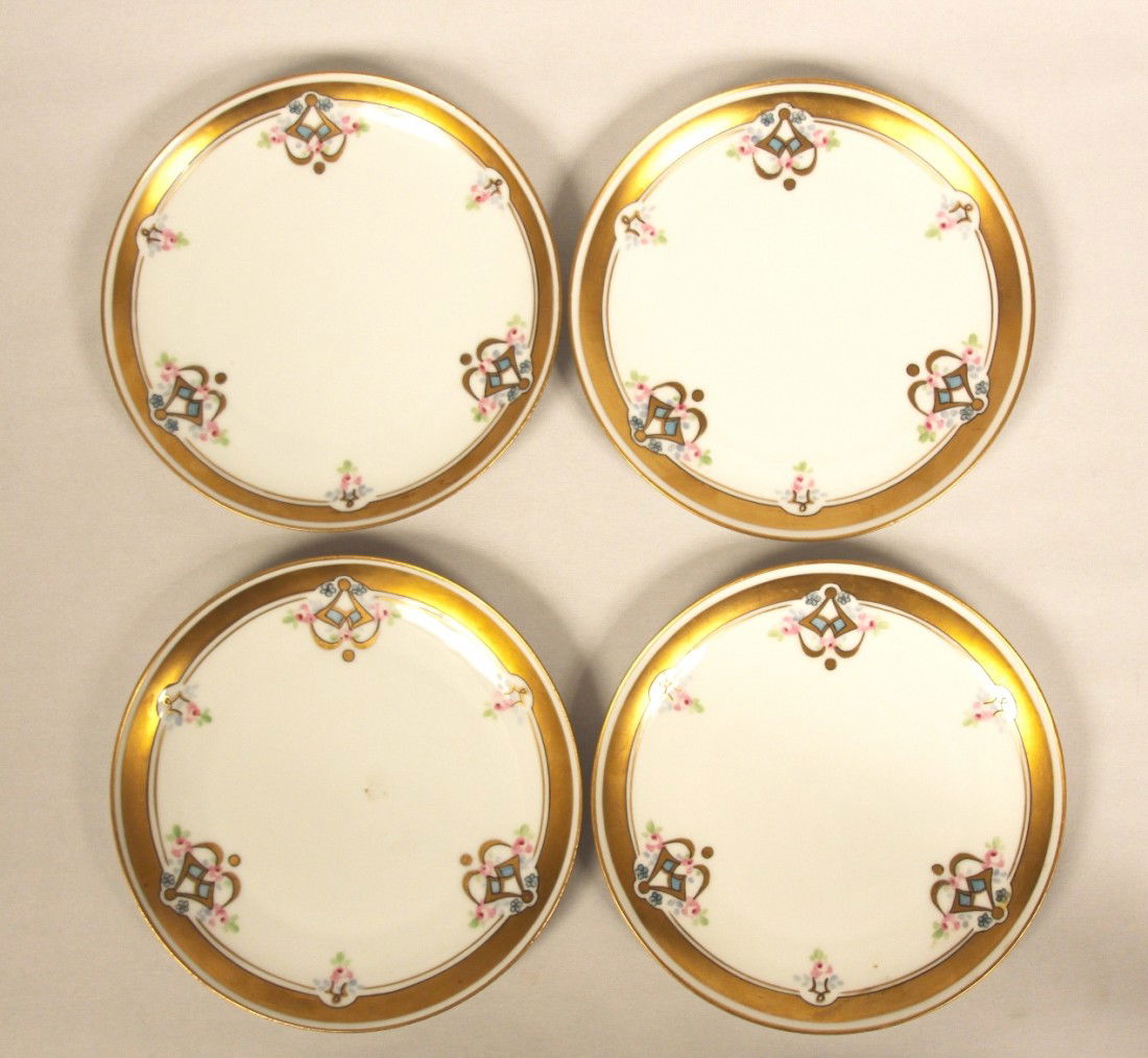 Antique Set of 4 Pickard China Dessert Plates ED1101: "Antique Set of 4 Pickard China Dessert Plates ED1101. Great Condition! HP14TL. Antique set of 4 hand painted Art Deco Dessert Plates - Bavarian/Pickard/Haviland. Set of four dessert plates with gilde