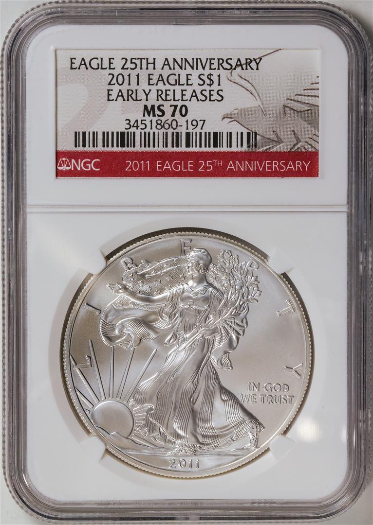2011 American Silver Eagle .999 Fine Silver Dollar Coin NGC MS70: One 2011 American Silver Eagle .999 Fine Silver Dollar Coin NGC MS70.