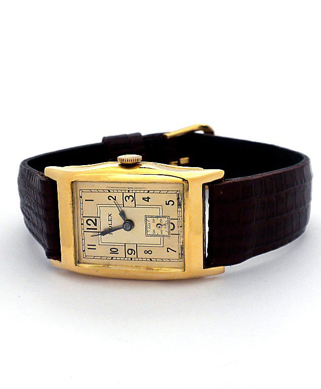 Vintage Gents 14KT Gold Rolex Wristwatch A3235: "Vintage Gents 14KT Gold Rolex Wristwatch A3235. Good Condition! KD1501BA. One gents, custom cast and assembled Vintage Rolex Tank style wristwatch electronically tested 14KT yellow gold. Case: Tank.