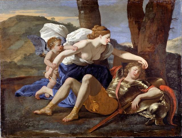 Nicolas Poussin - Rinaldo and Armida: Artist: Nicolas Poussin - Title: Rinaldo and Armida - Medium: Fine Art Reproduction Giclee on Canvas - Image Size: Approximately 15 inches x 20 inches - Unframed on Unstretched Canvas - Biography: Nic