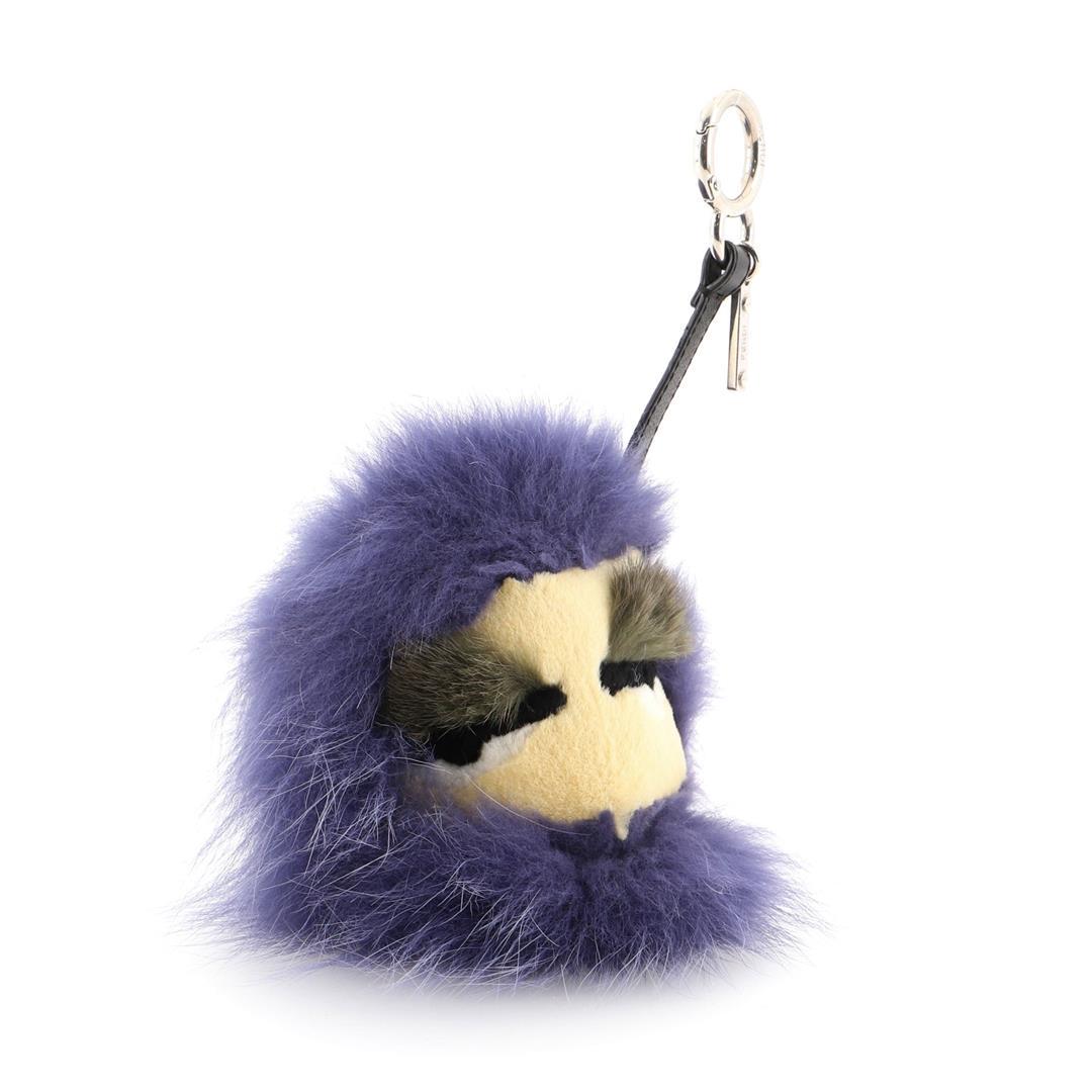 Fendi Monster Bug Bag Charm Fur with Leather Purple: Fendi Monster Bug Bag Charm Fur with Leather Purple Condition Details: Scratches on hardware. Height 9", Width 5.5", Depth 5.5", Strap Drop None