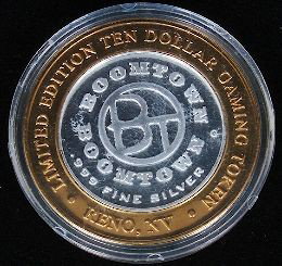 Limited Edition $10 Gaming Token from the Boomtown Hote: "Limited Edition $10 Gaming Token from the Boomtown Hotel & Casion Branding Iron/Boot Reno, Nevada GT27. This Gaming Token is listed in AS-IS condition. PT01YH Limited Edition $10 Gaming Token from th