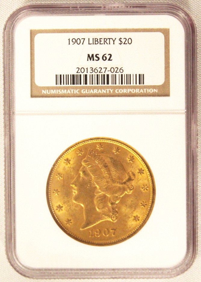 1907 $20 NGC MS62 Liberty Head Double Eagle Gold Coin D: "1907 $20 NGC MS62 Liberty Head Double Eagle Gold Coin DaveF354. As-Is Condition! RN1871BA. 1907 $20 NGC MS62 Liberty Head Double Eagle Gold Coin. Thank you for viewing this lot. We are always adding 
