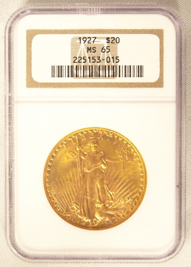 1927 $20 NGC MS65 St. Gaudens Double Eagle Gold Coin Da: "1927 $20 NGC MS65 St. Gaudens Double Eagle Gold Coin DaveF360. As-Is Condition! ER1812LY. 1927 $20 NGC MS65 St. Gaudens Double Eagle Gold Coin. Thank you for viewing this lot. We are always adding ne