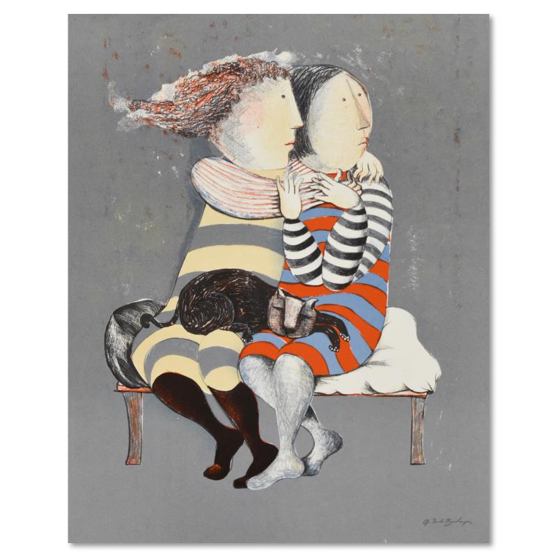 Sister With Cat by Boulanger, Graciela Rodo: "Sister With Cat" is a limited edition lithograph on paper by Graciela Rodo Boulanger, numbered and plate signed. Includes Letter of Authenticity. Measures approx. 10" x 13.5" (image). ** Please note:
