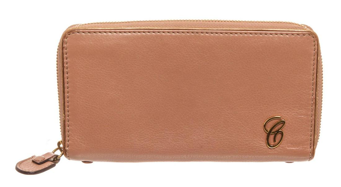 Chloe Beige Leather Zip Around Wallet: Chloe Beige Leather Zip Around Wallet with gold-tone hardware, leather trim, interior three compartments pocket and zip closures.
