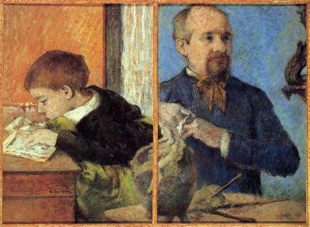 Paul Gauguin - Portrait of Sculptor with Son: Artist: Paul Gauguin - Title: Portrait of Sculptor with Son - Medium: Fine Art Reproduction Giclee on Canvas - Image Size: Approximately 14.5 inches x 20 inches - Unframed on Unstretched Canvas - Biog