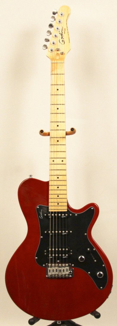 Godin Canada Made Red Model SD Les Paul GUI22: "Godin Canada Made Red Model SD Les Paul GUI22. Good Condition! VL971RY. Used Godin Canada Made Red Model SD Les Paul with 1 Humbucking and 2 single Pickups (scuffed). Thank you for viewing this lot. 