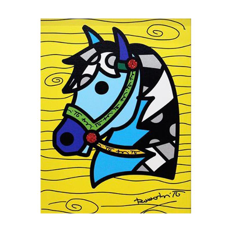 Country Horse by Britto, Romero: "Country Horse" is a limited edition giclee on canvas by Romero Britto. The piece is numbered, hand signed by the artist, and is authenticated en verso with the official Britto stamp. Measures approxi