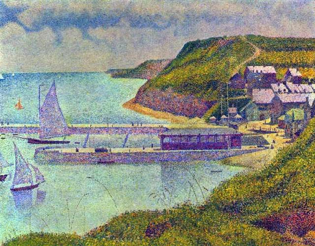 Seurat - Navy (Port en Bessin): Artist: Georges Pierre Seurat - Title: Navy (Port en Bessin) - Medium: Fine Art Reproduction Giclee on Canvas - Image Size: Approximately 15.5 inches x 20 inches - Unframed on Unstretched Canvas - Bio
