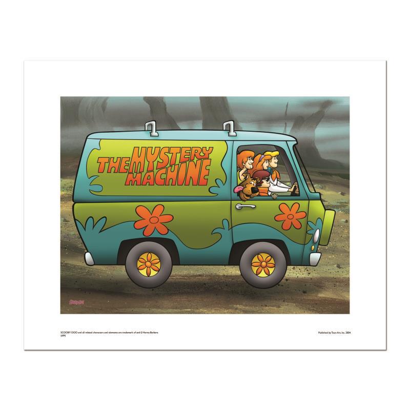 Mystery Machine by Hanna-Barbera: "Mystery Machine" is a limited edition giclee on paper from Hanna-Barbera featuring iconic Scooby Doo characters. It comes numbered, with hologram seal, and a Certificate of Authenticity! Measures app