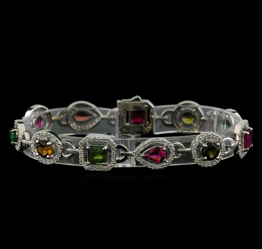 8.94 ctw Multicolor Tourmaline and Diamond Bracelet - 14KT White Gold: One electronically tested 14KT white gold lady's combination cast & assembled fashion bracelet with a double plunger clasp with a bright polish finish. The featured lady's bracelet measures approximat