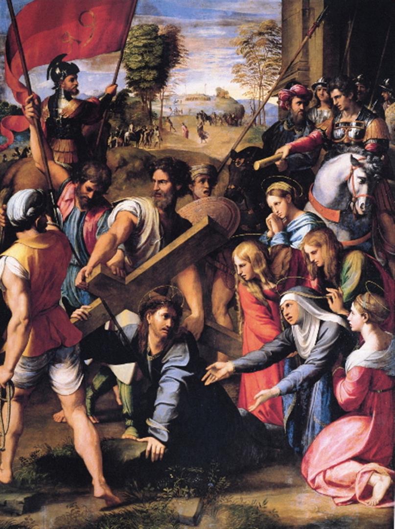 Raphael - Christ Falling on the Way to Calvary: Artist: Raphael - Title: Christ Falling on the Way to Calvary - Medium: Fine Art Giclee on Canvas - Image Size: Approximately 20 inches x 15 inches - Unframed on Unstretched Canvas - Biography: Raffae