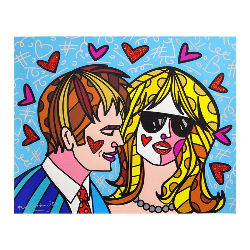 Hotties by Britto, Romero: "Hotties" is a limited edition giclee on canvas by Romero Britto. The piece is numbered, hand signed by the artist, and is authenticated en verso with a hologram sticker and official Britto stamp. Mea