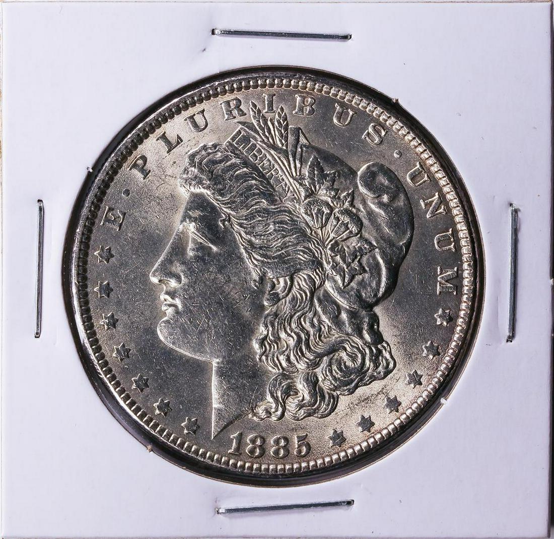 1885 $1 Morgan Silver Dollar Coin CH BU: One 1885 $1 Morgan Silver Dollar Coin CH BU.