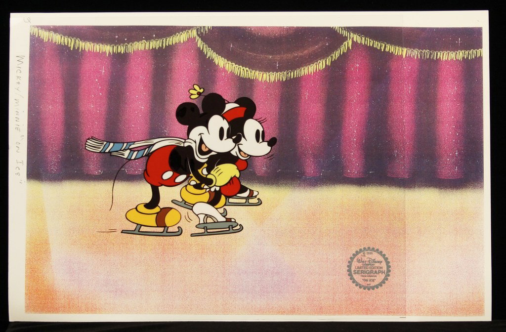 Walt Disney "On-Ice" Serigraph Cel DisneySeri44: Walt Disney On-Ice" Serigraph Cel DisneySeri44. Excellent Condition! YT82HS. One animated original limited edition fine art serigraph cel from Walt Disney's "On-Ice" with Mickey and Minnie Mouse. Come