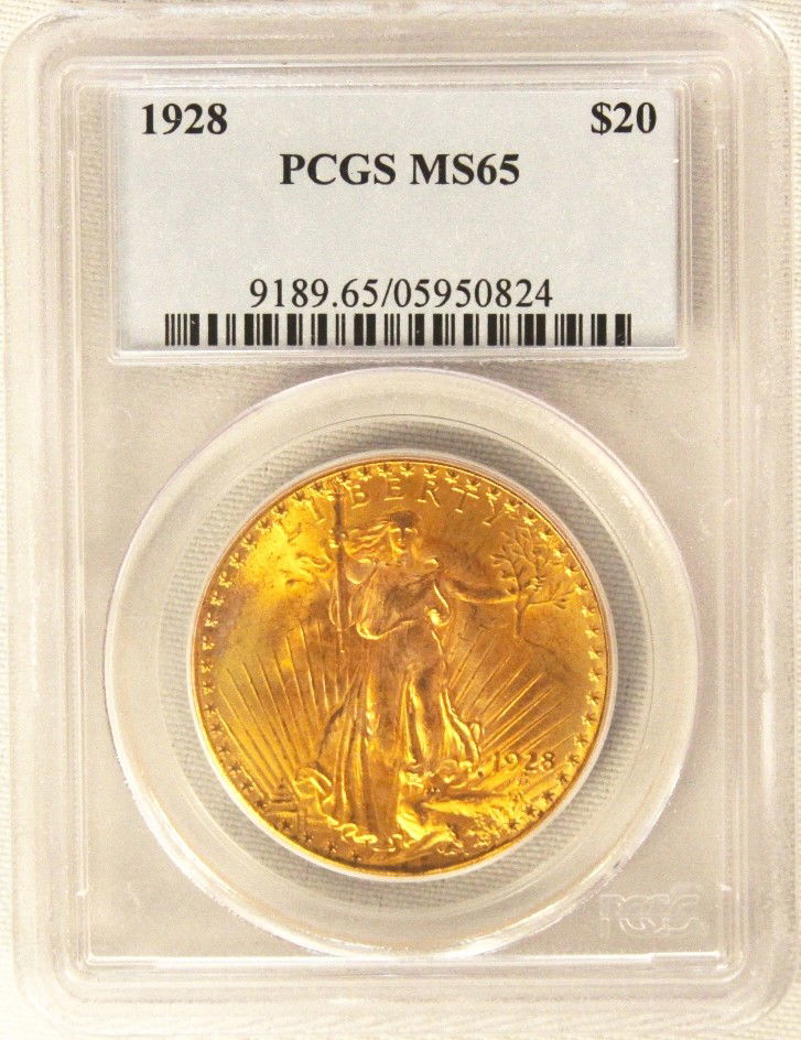 PCGS MS65 1928 $20 St. Gaudens Double Eagle Gold Coin G: PCGS MS65 1928 $20 St. Gaudens Double Eagle Gold Coin GOP5. As-Is Condition! WR6242CI. 1928 $20 St. Gaudens Double Eagle Gold Coin. Thank you for viewing this lot! We are always adding new inventory a