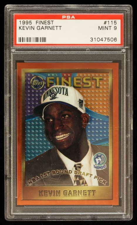 1995 Topps Finest Kevin Garnett Rookie Card C246: 1995 Topps Finest Kevin Garnett Rookie Card C246. As-Is Condition! EV15SR. One 1995 Topps Finest Kevin Garnett Rookie Card #115. PSA Graded: 9. Team: Minnesota Timberwolves. Thank you for viewing this