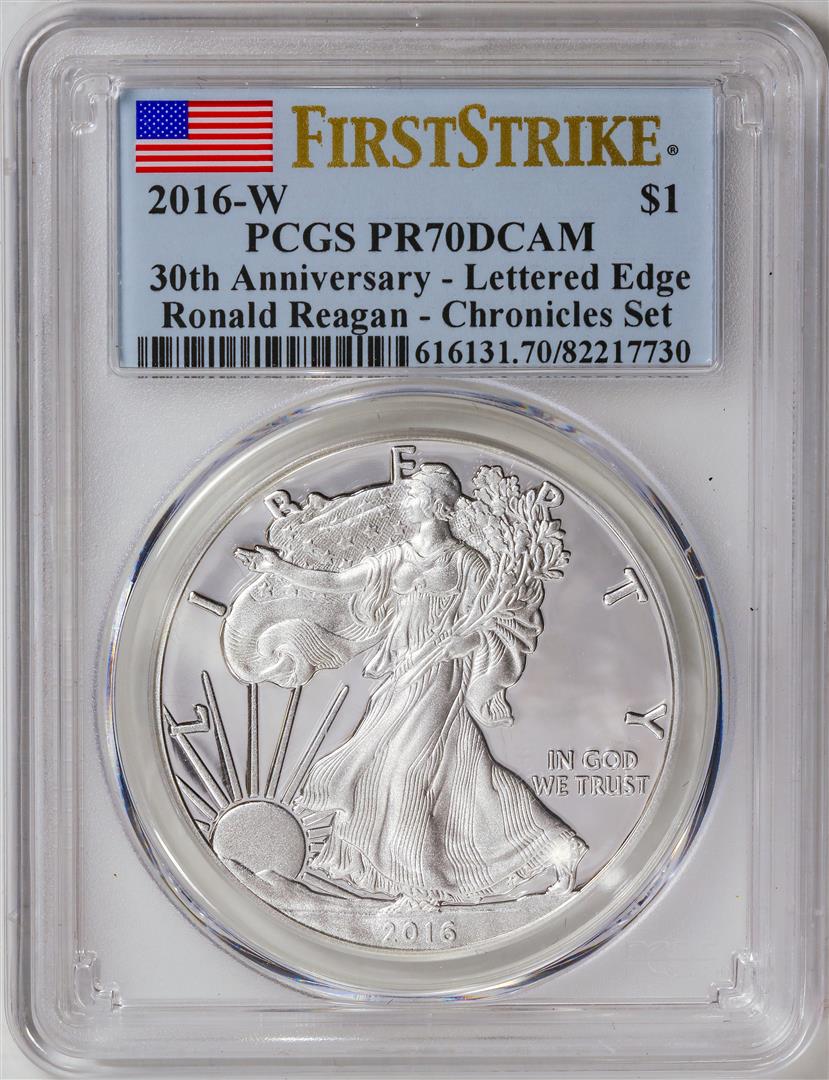 2016-W American Silver Eagle .999 Fine Silver Dollar Coin PCGS PR70DCAM: One 2016-W American Silver Eagle .999 Fine Silver Dollar Coin PCGS PR70DCAM.