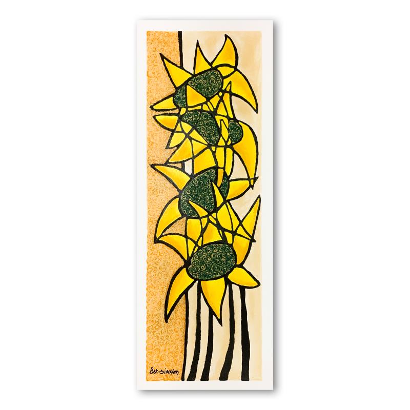 Sunflower Trio by Ben-Simhon, Avi: This is a limited edition serigraph on paper by Ben Simhon. It is numbered and hand signed and includes a letter of authenticity. Measures approximately 26.5" x 8.5" (image).
