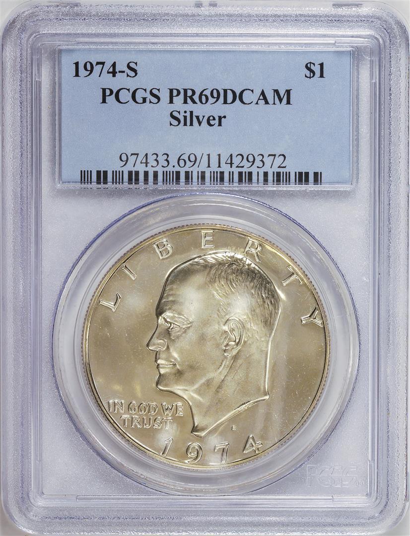 1974-D Eisenhower Dollar Coin PCGS PR69DCAM: One 1974-D Eisenhower Dollar Coin PCGS PR69DCAM.