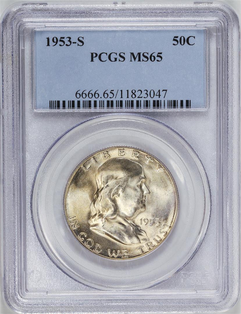 1953-S Franklin Half Dollar Coin PCGS MS65: One 1953-S Franklin Half Dollar Coin PCGS MS65.
