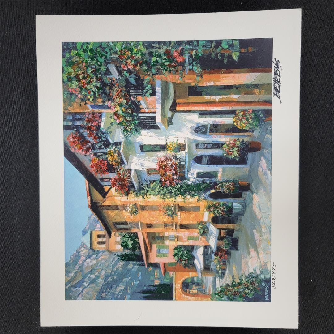 "Village Hideaway" by Howard Behrens - Signed, Numbered, & Embellished: One original copy of "Village Hideaway" by Howard Behrens, published in 2006! This giclee on paper is 8" x 10" and hand signed, numbered, & embellished by the artist himself. Please note: the edition