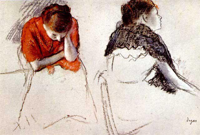 Edgar Degas - Two Women Seated: Artist: Degas - Title: Two Women Seated - Medium: Fine Art Reproduction Giclee on Archival Canvas - Image Size: Approximately 13.5 inches x 20 inches - Framed: Unframed on Unstretched Canvas - Edgar D