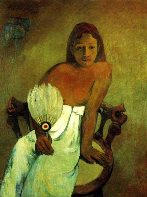 Paul Gauguin - Young Girl with Fan: Artist: Paul Gauguin - Title: Young Girl with Fan - Medium: Fine Art Reproduction Giclee on Canvas - Image Size: Approximately 20 inches x 15 inches - Unframed on Unstretched Canvas - Biography: Frenc