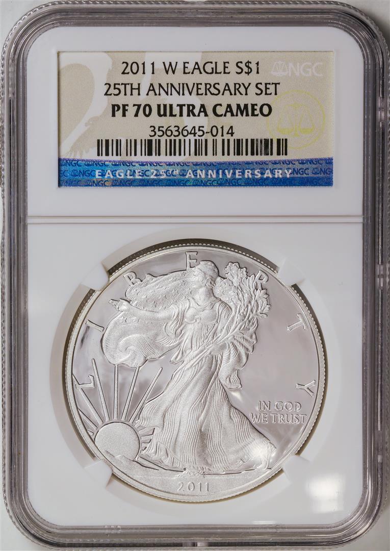 2011-W American Silver Eagle .999 Fine Silver Dollar Coin NGC PF70 Ultra Cameo: One 2011-W American Silver Eagle .999 Fine Silver Dollar Coin NGC PF70 Ultra Cameo.