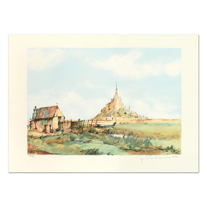San Michel by Laurent, Jean Pierre: "San Michel" is a limited edition lithograph on paper by Laurant, numbered and hand signed by the artist. Measures approx. 29.5" x 21.5" (border), 23.5" x 17" (image).