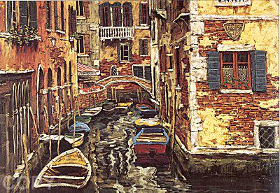 Boats of Venice by Viktor Shvaiko on canvas: Serigraph on canvas, 22.5 x 30, unframed w/COA