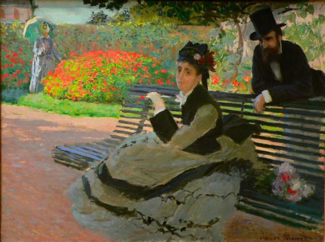 Claude Monet - Camille Monet on a Garden Bench: Artist: Claude Monet - Title: Camille Monet on a Garden Bench - Medium: Fine Art Reproduction Giclee on Canvas - Image Size: Approximately 15 inches x 20 inches - Unframed on Unstretched Canvas - Biog