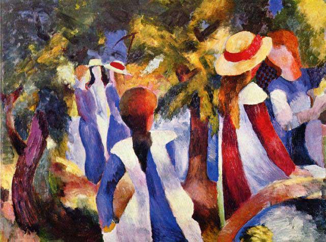 MACKE - Girls In The Open By August MACKE: Artist: MACKE - Title: Girls In The Open By August MACKE - Medium: Fine Art Reproduction Giclee on Canvas - Image Size: Approximately 14.75 inches x 20 inches - Unframed on Unstretched Canvas - Biogra