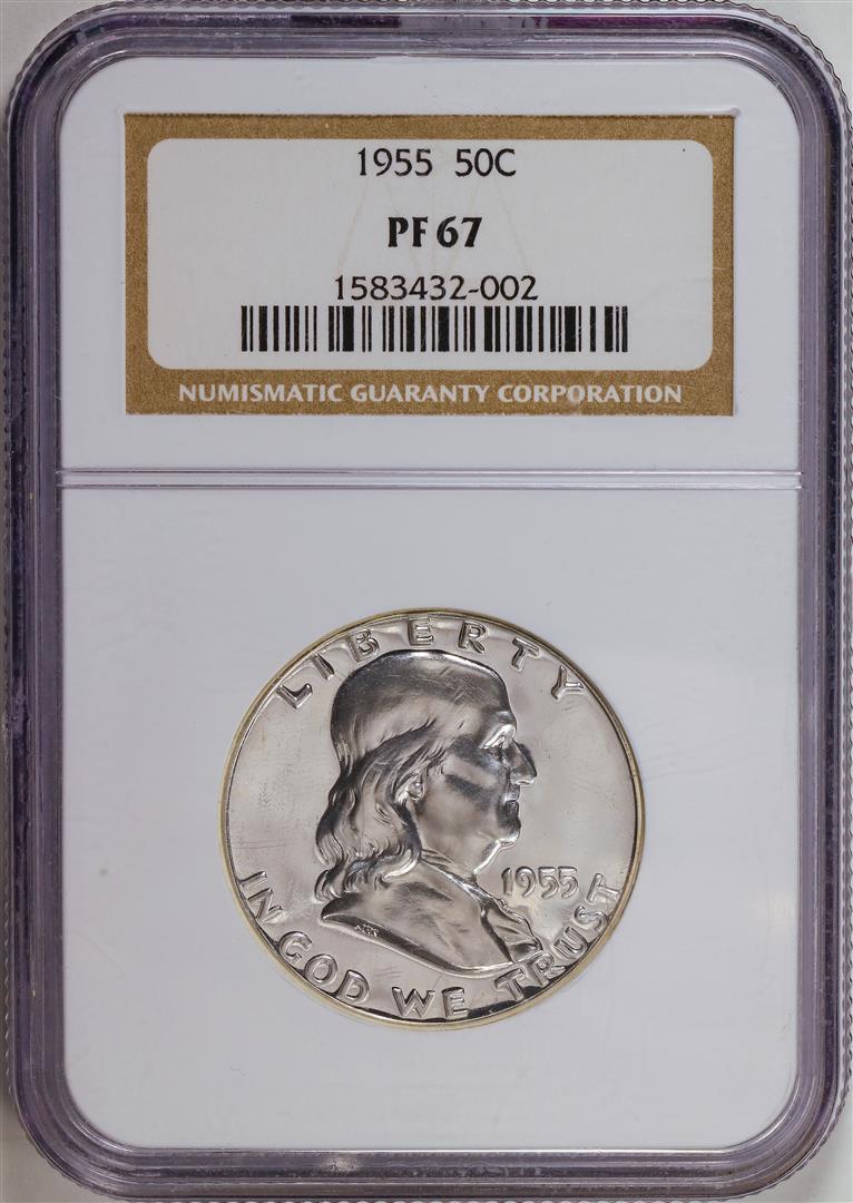 1955 Franklin Half Dollar Coin NGC PF67: One 1955 Franklin Half Dollar Coin NGC PF67.
