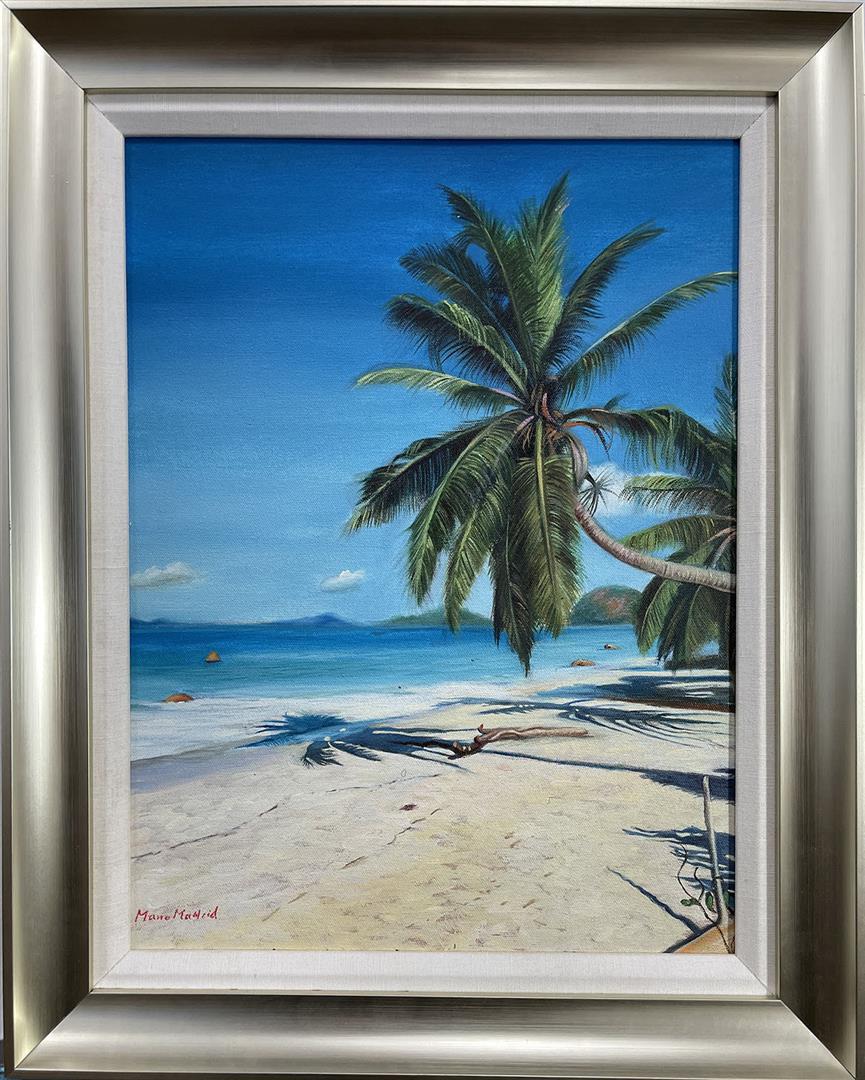Paradise Island By Mano Madrid: Stunning original oil on canvas. Hand signed by artist. This artwork comes framed ready to hang. Approximately 16x20 inches