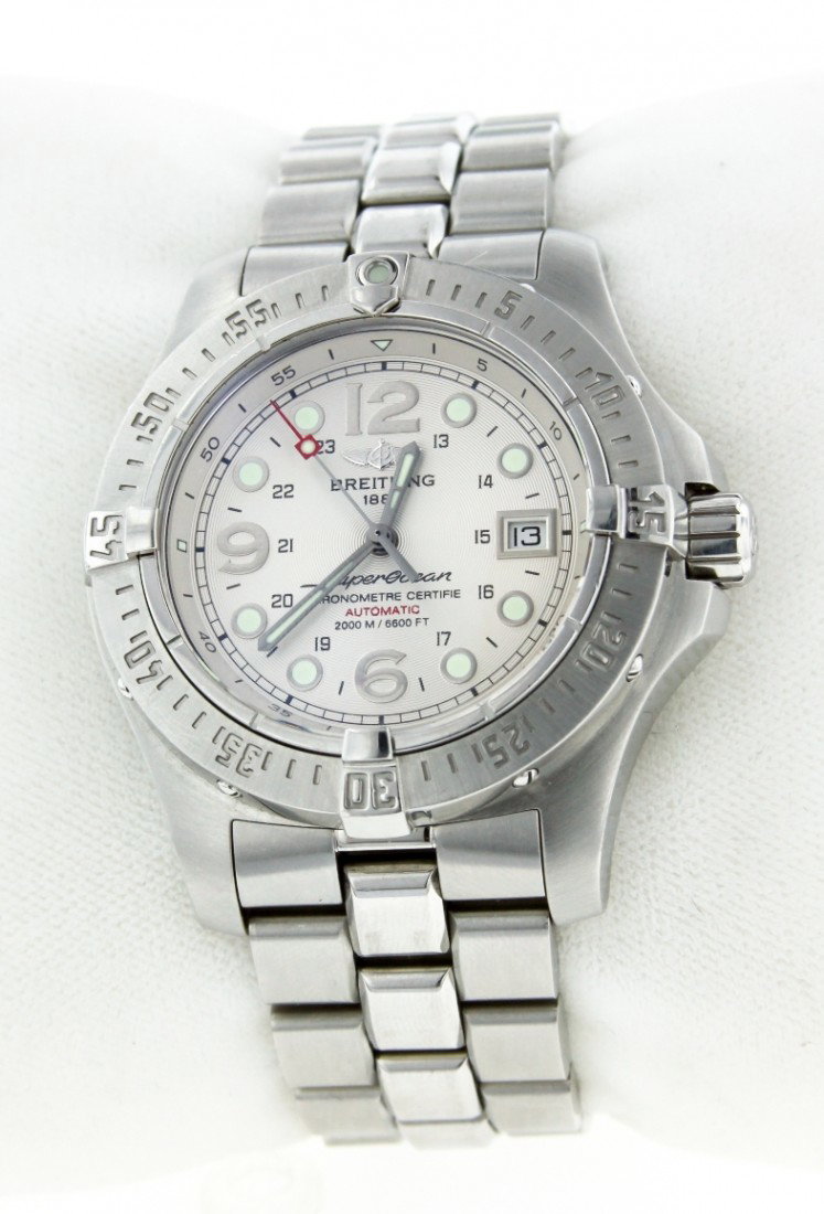 Breitling Stainless Steel Superocean Steelfish Wristwat: "Breitling Stainless Steel Superocean Steelfish Wristwatch A3118. Great Condition! FY3371KB. One gents, Breitling Superocean Steelfish wristwatch electronically tested Stainless Steel, Case 44mm diame