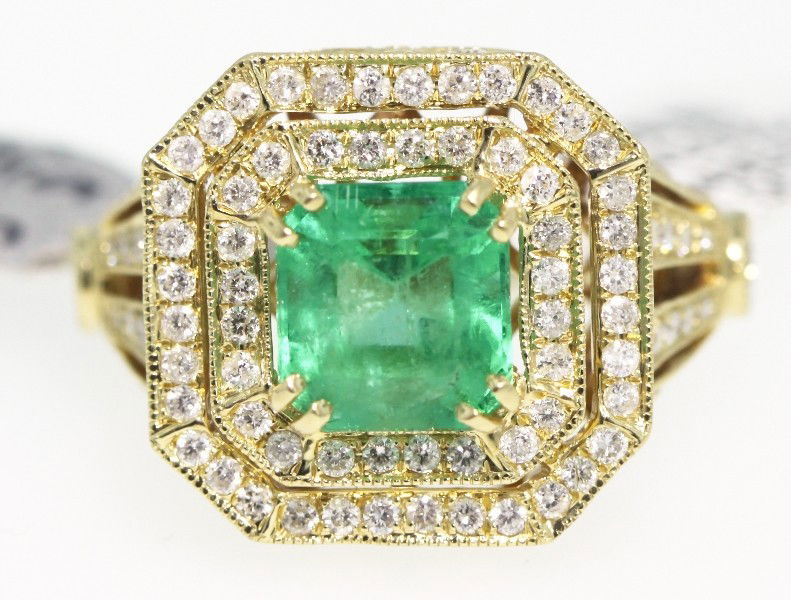 14KT Yellow Gold 3ct Emerald and Diamond Ring RM13: 14KT Yellow Gold 3ct Emerald and Diamond Ring RM13 New Condition! BS1561EF. One electronically tested 14KT yellow gold ladies cast emerald and diamond ring. Good workmanship. The featured emerald is s