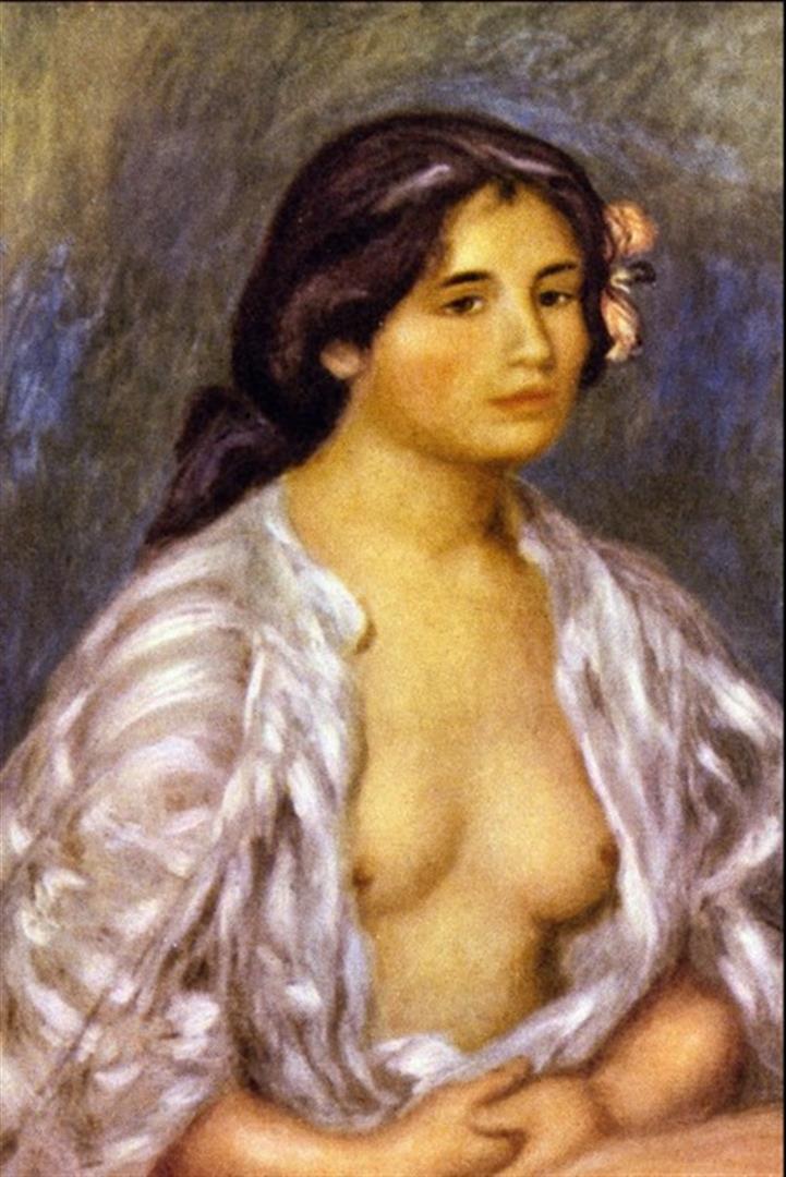 Renoir - Gabrielle In An Open Blouse: Artist: Pierre-Auguste Renoir 1841-1919 - Title: Gabrielle In An Open Blouse - Medium: Fine Art Reproduction Giclee on Canvas - Image Size: Approximately 20 inches x 13.25 inches - Unframed on Unstret