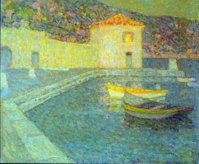 Sidaner - House by the Sea: Artist: Henri Eugene Augustin Le Sidaner - Title: House by the Sea - Medium: Fine Art Reproduction Giclee on Canvas - Image Size: Approximately 16.25 inches x 20 inches - Unframed on Unstretched Canva