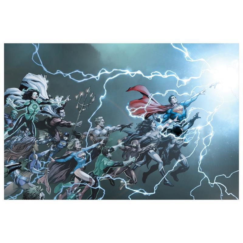 DC Universe: Rebirth #1 by DC Comics: "DC Universe: Rebirth #1" is a limited edition giclee on canvas featuring art by Gary Frank from the 2016 comic. This piece comes gallery wrapped and includes a certificate of authenticity. Measures a