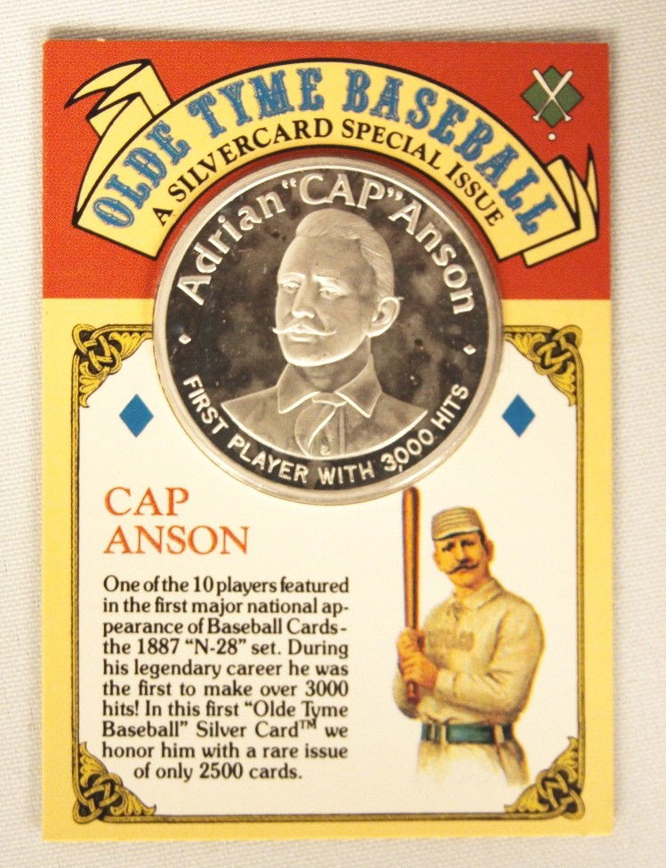Commemorative Cap Anson .999 Pure Silver Silvercard C32: "Commemorative Cap Anson .999 Pure Silver Silvercard C329. As Is Condition! SW13RE. Commemorative Cap Anson Olde Tyme Baseball Silvercard. One ounce of .999 pure silver. Thank you for viewing this lot