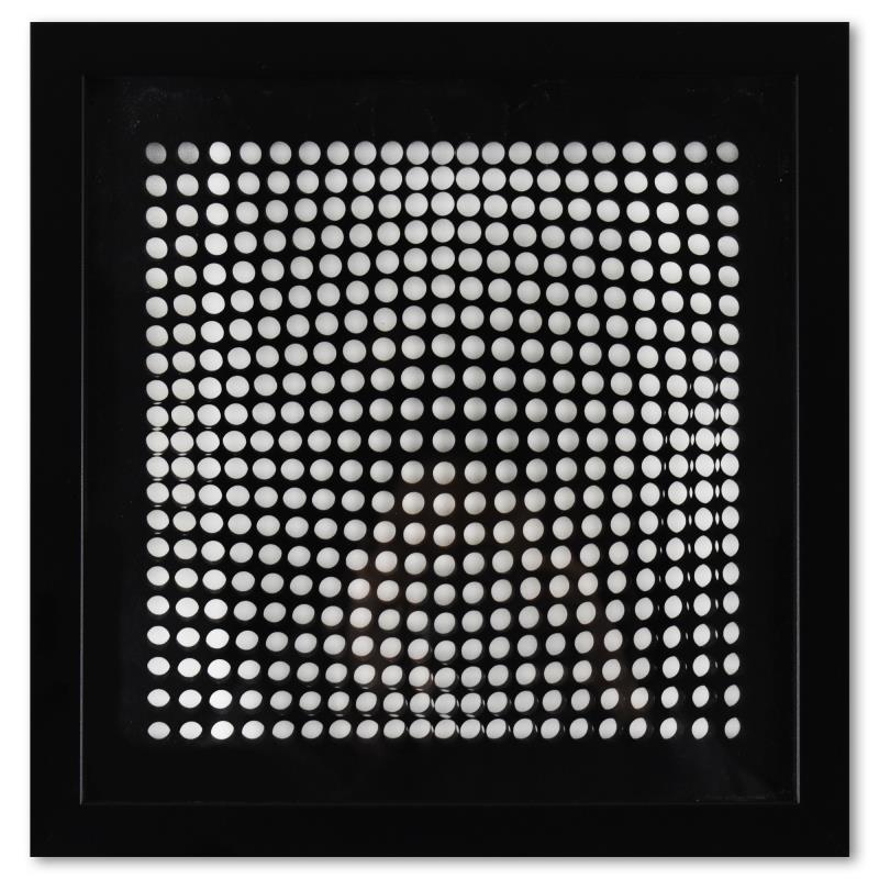 Trois Dimensions Optique de la serie Cinetiques by Vasarely (1908-1997): "Trois Dimensions Optique de la serie Cinetiques" is a dimensional artwork, published in 1973, by Victor Vasarely (1908-1997). This piece comes custom framed. This piece comes with a catalogue raisonn