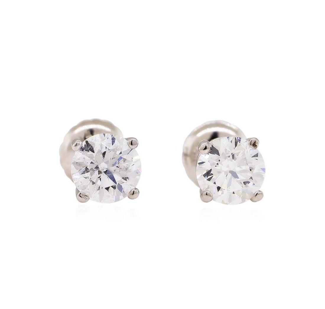 1.10 ctw Diamond Stud Earrings - 14KT White Gold: One pair electronically tested 14KT white gold lady's combination cast & assembled stud earrings with threaded posts and screw-on/screw-off backs with a bright polish finish. Identified with markings