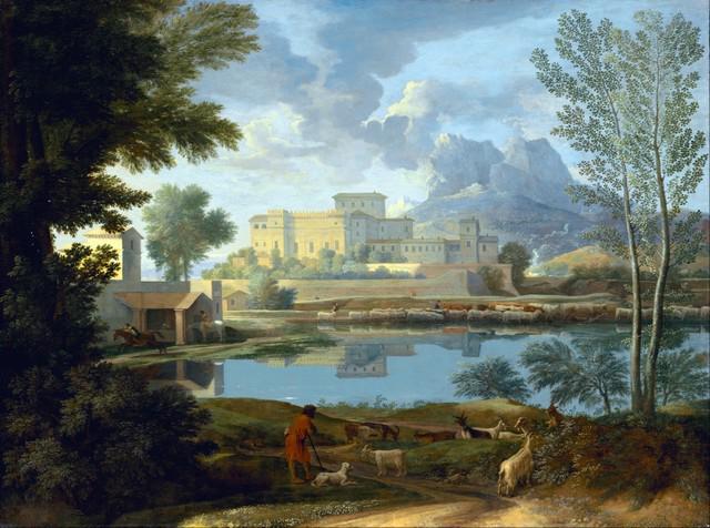 Nicolas Poussin - Landscape with Calm: Artist: Nicolas Poussin - Title: Landscape with Calm - Medium: Fine Art Reproduction Giclee on Canvas - Image Size: Approximately 23.75 inches x 32 inches - Unframed on Unstretched Canvas - Biography: