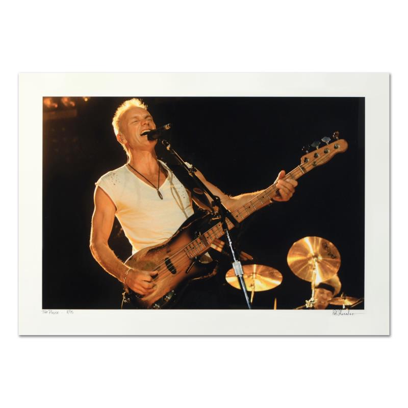 Sting by Shanahan, Rob: Sting by Shanahan, Rob. "Sting" is a limited edition giclee on paper, numbered and hand signed by acclaimed music industry photographer Rob Shanahan. Includes Certificate of Authenticity. Measures app
