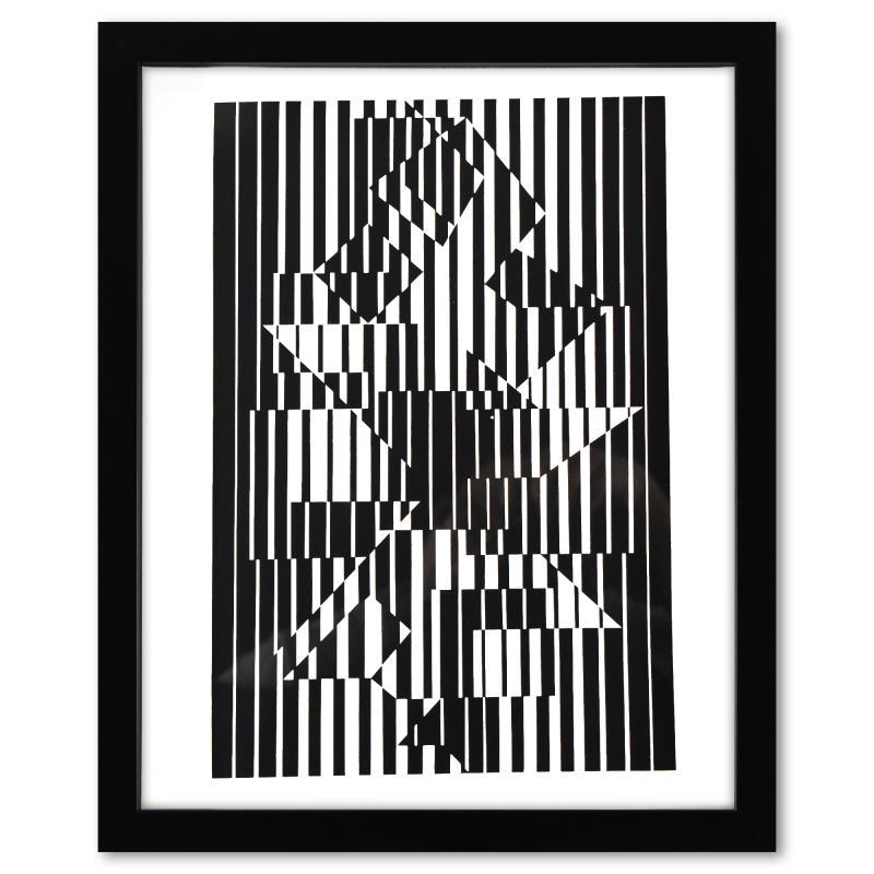 Ilava de la serie Lineaires by Vasarely (1908-1997): Ilava de la serie Lineaires by Vasarely (1908-1997). "Ilava de la serie Lineaires" is a heliogravure print on paper, published in 1973, by Victor Vasarely (1908-1997). This piece comes custom framed, 