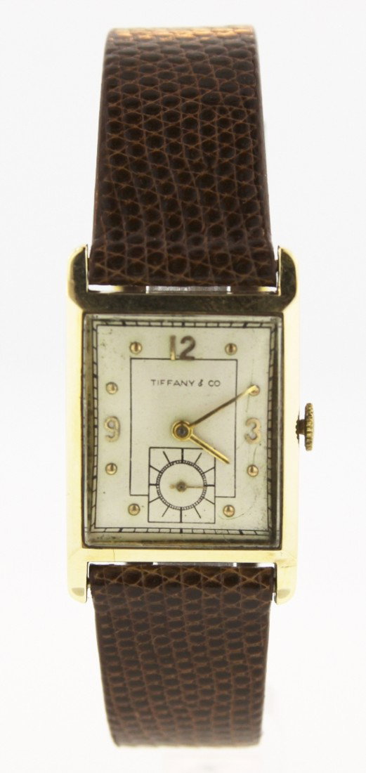 Tiffany and Co Men's Gold Leather Strap Wristwatch BD25: "Tiffany and Co Men's Gold Leather Strap Wristwatch BD256. Good Vintage Condition! XM154TD. Tiffany and Co. men's gold leather strap wristwatch, movement by Concord Watch Co., Circa 1930. Case: 21mm, 